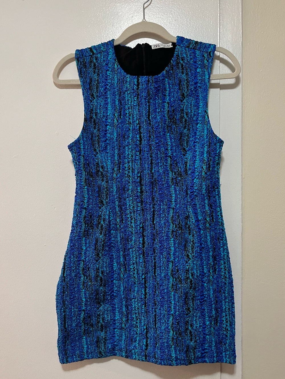 Zara Textured Blue Sleeveless Mini Dress